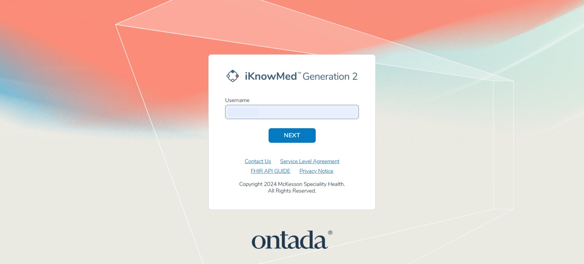 Login screen: Username